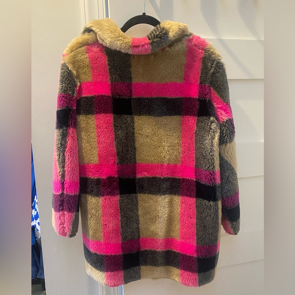 Anthropologie Vilagallo Plaid with hot pink statement teddy jacket - Picture 8 of 8
